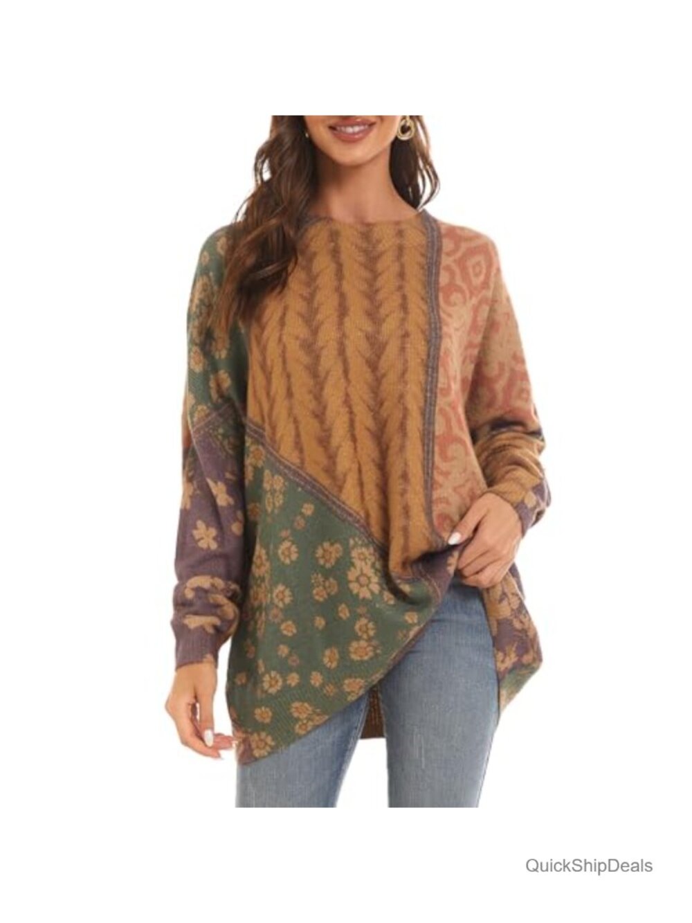 Women's Oversized Graphic Print Acrylic Nylon Pullover Sweater